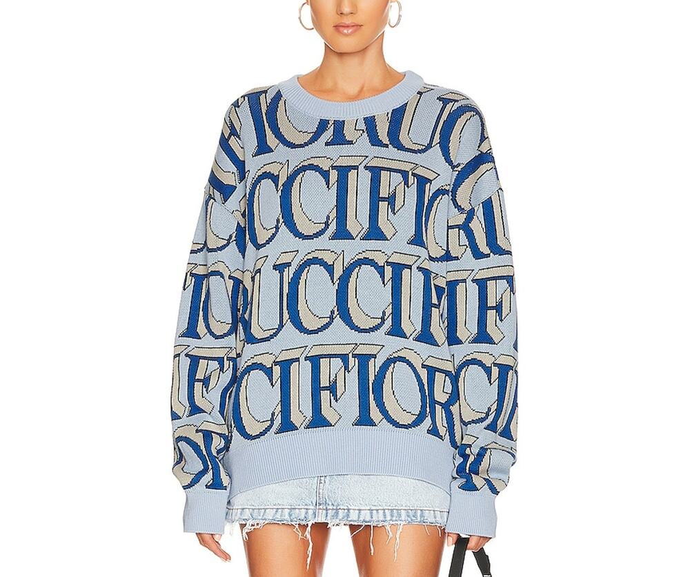 Fiorucci Graphic Blue Monogram Intarsia Sweater Size L